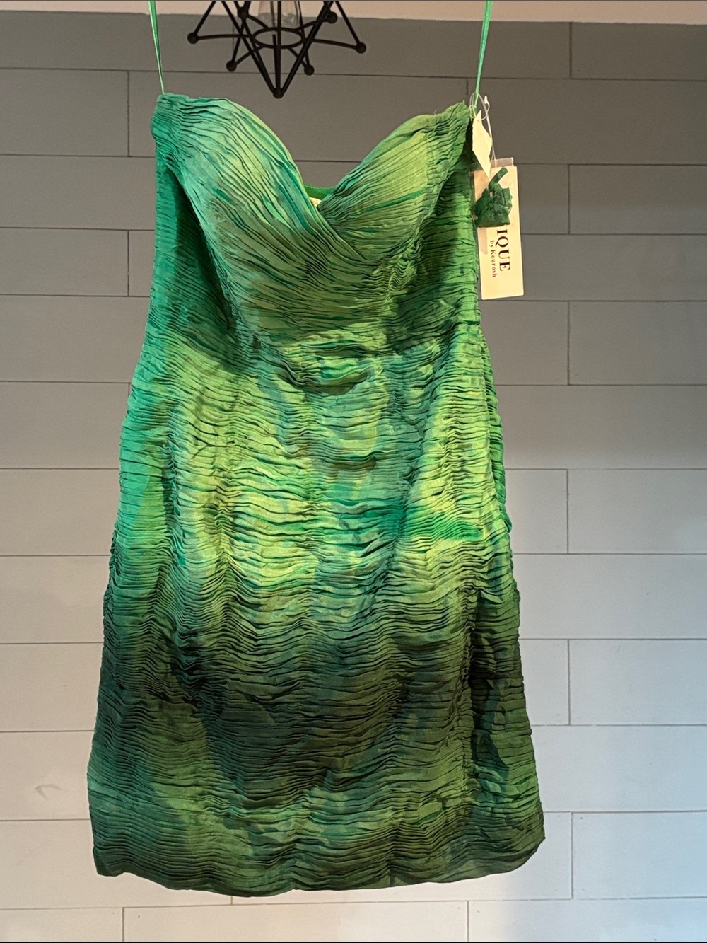 Janique Jade Green Silk Strapless Mini Dress